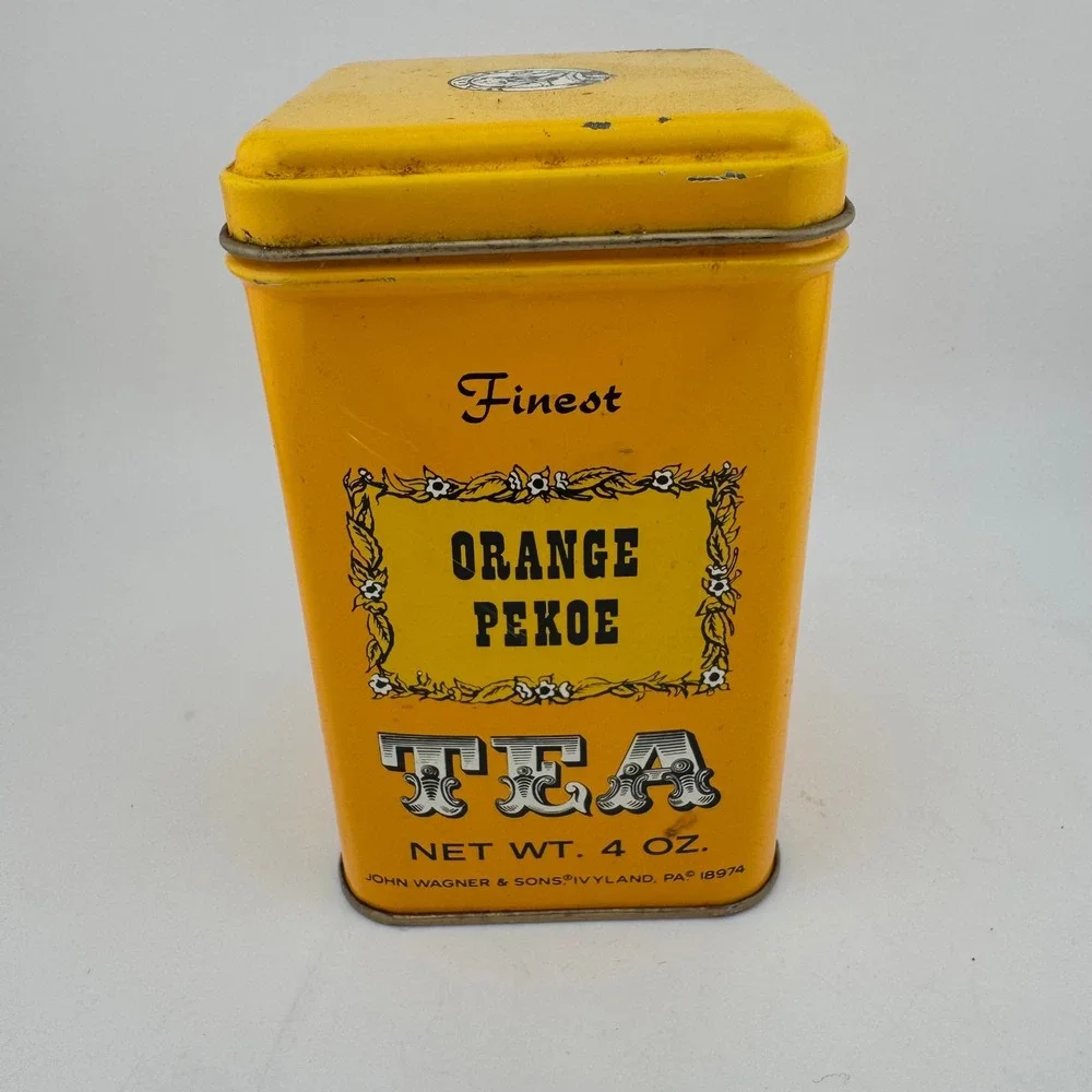 John Wagner & Sons Tea Tin 4oz Yellow Vintage Orange Pekoe Clipper Ship